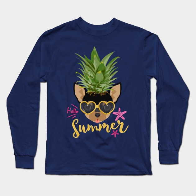 Funny Pineapple Shirt Happy Summer Vacation, Dog Lover Chihuahua Long Sleeve T-Shirt by Happy Lime